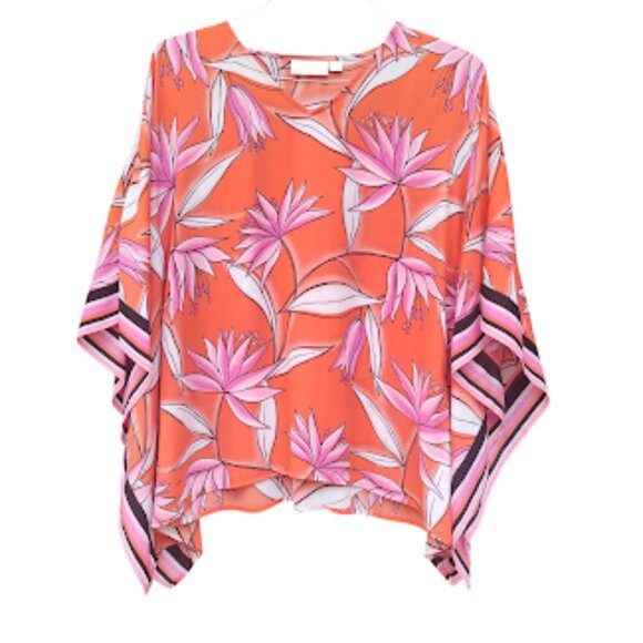 BELLE BY KIM GRAVEL | Pink Orange Tropical Print Floral Resort Wear Blouse XXS - Picture 2 of 10